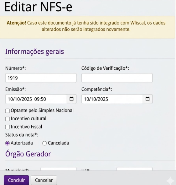 Campo de edição de NFS-e