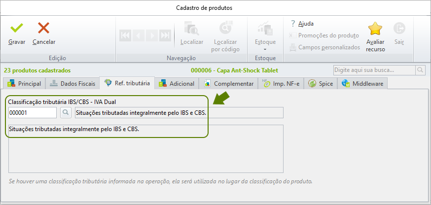 Aba Reforma Tributária Cadastro de Produtos.png