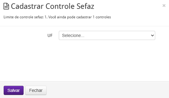 Cadastro de UF no controle sefaz